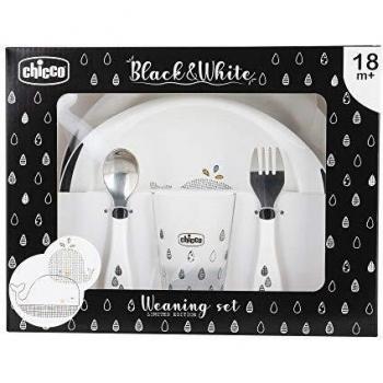 Chicco Set Pappa Edición Limitada Blanco y Negro 18M+ Ballenas, 1 Kit