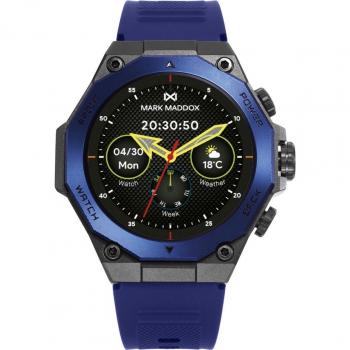 Reloj Inteligente Mark Maddox HS2003-30 – Metal Negro con Bisel Azul y Correa de Silicona