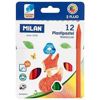 Caja de 12 Plastipastel triangulares con 2 colores fluo