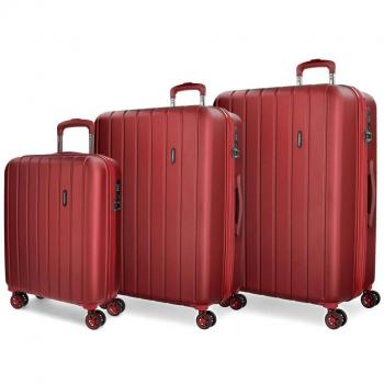 Movom Wood Juego de maletas Rojo 55/65/75 cms Rígida ABS Cierre TSA 220L 4 Ruedas Dobles Equipaje de Mano