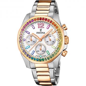 Reloj De Mujer Festina Rainbow F20608/2 Con Esfera Blanca