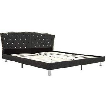Lit Adulte Matelas Sommier à Lattes Tissu Gris Foncé 160x200 cm