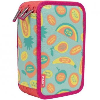 Milan plumier 3 pisos c/contenido serie especial frutikis verde/naranja