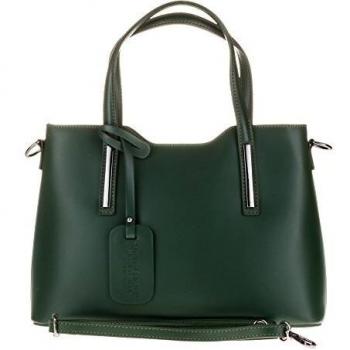 Bolso Tote de Mujer Firenze Artegiani en Piel auténtica, Acabado Ruga, 31.5 cm, Verde Oscuro