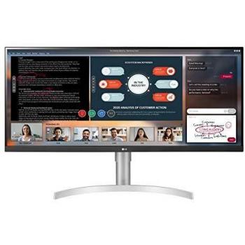 LG 34WN650 Monitor 34 UltraWide 21:9 LED IPS HDR 400, 2560x1080, AMD FreeSync 75Hz, Audio Stereo 14W, HDMI (HDCP 2.2), Display Port 1.4, Uscita Audio, Altezza Regolabile, Flicker Safe, Bianco