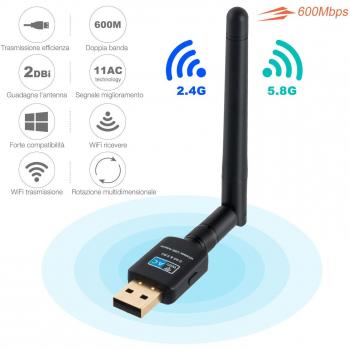 USB WiFi Adapter con Antenna 2dBi Dual Band 600Mbps