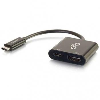 Adaptador USB‑C a HDMI con carga y dongle negro
