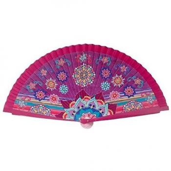 Inmaculada Romero Abanico Madera 23Cm. Rosa Fucsia Mandalas Multicolor