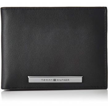Tommy Hilfiger Monedero Corporativo con Placa CC y Solapa para Hombre Negro