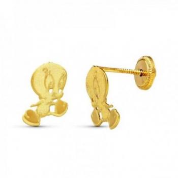 Pendientes de oro 18K niña 9 mm con piolín y detalles láser en tornillo