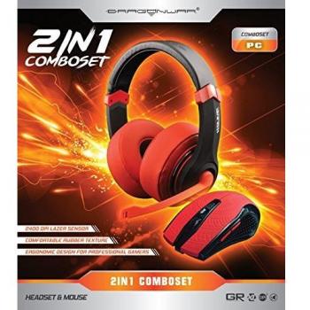 DRAGONWAR Set 2 in1 Combset Roose Edition Mouse Gaming e Cuffie con Cavo da 1.5 m Colore Nero/Arancione