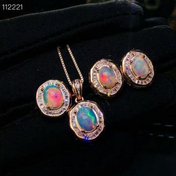 MeiBaPJ, pendientes de flores de piedras preciosas de ópalo Natural, anillo y collar, conjunto de joyería fina de 3 piezas para mujer Plata de Ley 925 auténtica