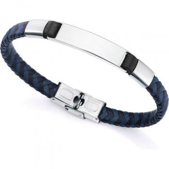 Pulsera Magnum Viceroy de acero y piel trenzada negra y azul