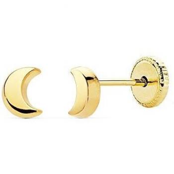 Pendientes de oro 18K para bebé 4.5mm. luna lisa con cierre de tuerca