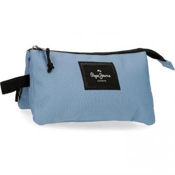 Pepe Jeans. Estuche tres compartimentos Aris Colorful azul