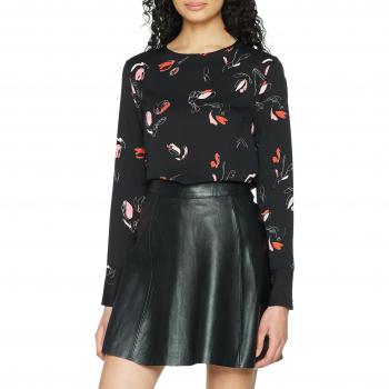 PIECES Pcmarie LS Top, Blusa para Mujer, Multicolor (Black AOP: Sea Pink/Black-Hot Pink-Flame Scarlet), 36 (Talla del Fabricante: X-Small)