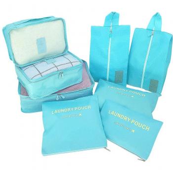8 Set Organizadores de Viaje para Maletas, Bolsas de Equipaje Impermeable Cubos Embalaje de Viaje Bolsas de Almacenamiento para Ropa Zapatos, Cosméticos Accesorios, Material Nylon (Azul)