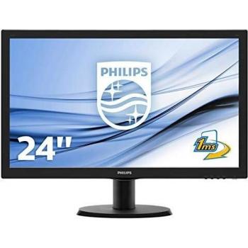 Philips Monitor 243V5LHSB Gaming Monitor per PC Desktop 23.6 LED Full HD, 1920 x 1080, 250 cd/m², 1 ms, HDMI, DVI, VGA, Attacco VESA, Nero