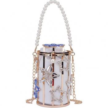 Bolso de mano de lujo con cesta metálica y diamantes