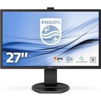 Philips 271B8QJKEB Monitor 27 LED IPS FHD, Webcam e Microfono Incorporati, 5ms, HDMI, Display Port, DVI, VGA, Hub USB, Audio Integrato, Ergonomia Totale, VESA, Flicker Free, Low Blue, Nero