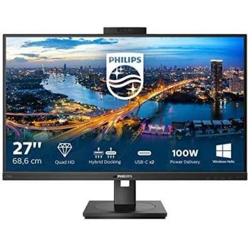 Philips 276B1JH Monitor from 68 cm (27 inches) with HDMI, Displayport, USB-C, RJ45, USB Hub, 2560 x 1440 pixels, 75 Hz refresh rate, FreeSync, webcam, color: black