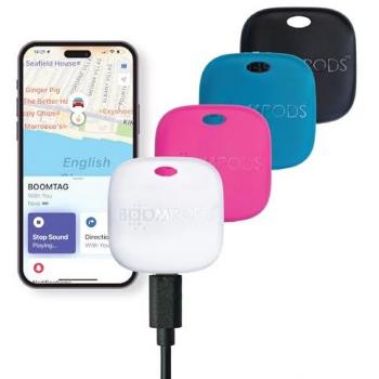 Boomtag 4‑pack: Etiquetas inteligentes recargables con Bluetooth y GPS