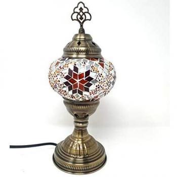 Lámpara Turca Recta Mesa Mesita Árabe Mosaico Cristal Globo Otomana Tulipa Colores