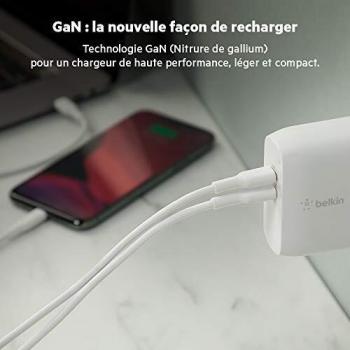 Belkin Boost Charge Doppio Caricabatteria da Parete GaN USB-PD da 68 W per iPhone, iPad Pro, Pixel, Galaxy, MacBook Pro e altri