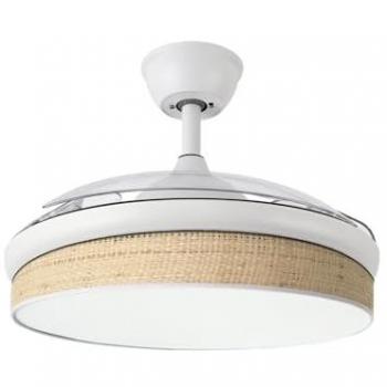 Ventilador Techo LED Moda 72W Blanco/Cañizo Claro con 3 Aspas y 7200lm