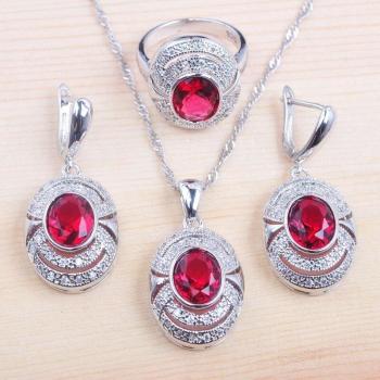 Rosas Rusas: Conjunto de Joyería con Circonia Roja