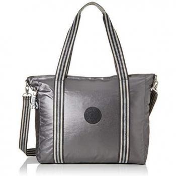 Kipling ASSENI Bolsa de tela y playa, 49 cm, 20 litros, Negro (Carbon Metallic)