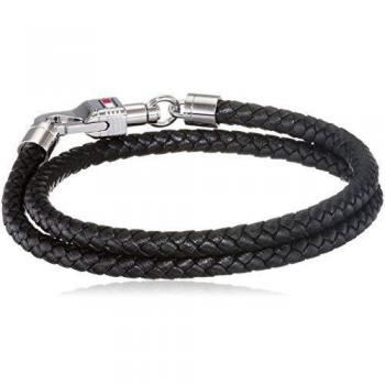 Tommy Hilfiger Pulsera de Piel Negra para Hombre