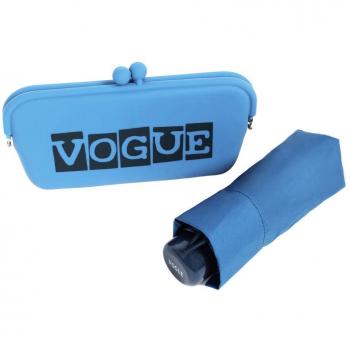Paraguas Vogue presentado en un Bonito Estuche Tipo Clutch. Ideal para Regalar y Llevar de Viaje, al Gimnasio. Antiviento, con Acabado Teflón y protección Solar. (Azul)