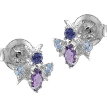 Pendientes Itemporality abeja topacio azul y amatista plata