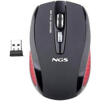 NGS FLEA ADVANCED RED – Mouse Wireless Ottico 2.4 GHz con 5 Pulsanti e Scroll, DPI 800/1600, Nero/Rosso
