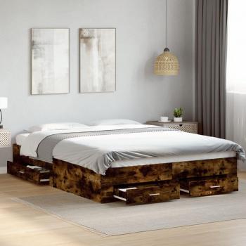 Cama cruzada con cajones Smoke Oak 150x200 cm Madera multicapa