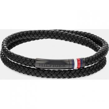 Pulsera Doble de Piel Negra para Hombre Tommy Hilfiger