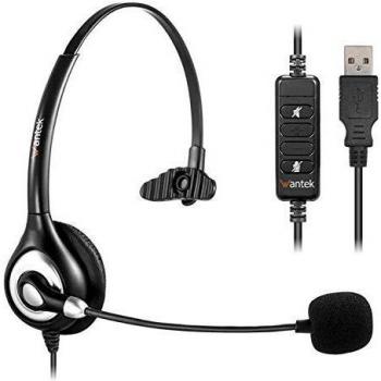Wantek Cuffie USB Mono con Microfono a Cancellazione del Rumore e Controllo del Volume, Auricolare Business UC per Skype, SoftPhone, Call Center, Chat Cristallina, Ultra Confortevoli (UC600)
