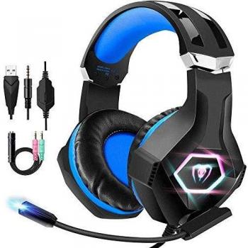 FISHOAKY PS4 Cuffie Gaming e Bass Stereo, Cuffie da Gioco con Mic a LED, 3,5mm Jack Game Headset con Cancellazione del Rumore e Controllo del Volume per PS4 Xbox One X/S Nintendo Switch PC (Blue)