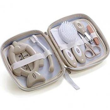 Jané Set de Higiene con Neceser, Peine, Cepillo Cerda Natural, Tijeras, Cortauñas, Limas, Cepillo Dental y Termómetro, Beige