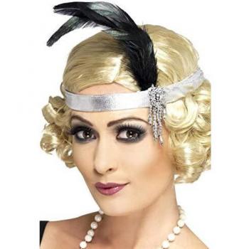 Adorno para el cabello de charlestón con pluma negra y joya plateada