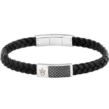Maserati Pulsera Hombre Cuero Reciclado y Acero