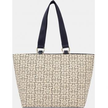 Bolso Tote efecto rafia con logo metalizado frontal Tommy Hilfiger