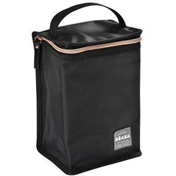 BÉABA Bolsa Isotérmica para Comida de Bebé, Gran Capacidad, Compartimento para Biberones, Funda Therma para comida Infantil, Plegable, Material Suave e Impermeable, Negro/Rosa