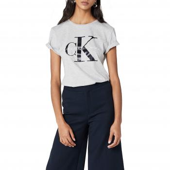 Calvin Klein Jeans Damen T-Shirt SHRUNKEN TEE, Camiseta Para Mujer, Gris (Light Grey Heather 038), L