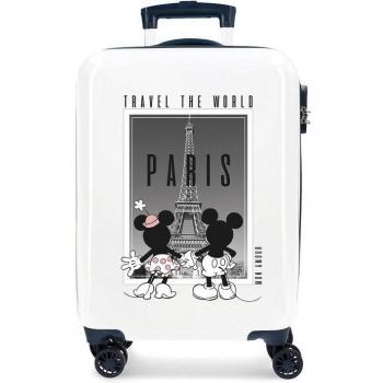 Maleta de cabina rígida Disney Minnie y Mickey Paris 55 cm blanca