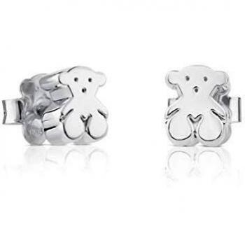 TOUS Pendientes de Plata de Primera Ley para Mujer con Motivo en Oso de 0.7 cm y Cierre a Presión, Clásico y Elegante, Colección Sweet Dolls