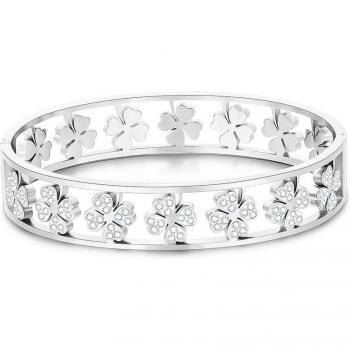 Pulsera de acero inoxidable con trébol de cristal para mujer