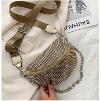 Bolso de cintura con cadena de piedra artificial para mujer