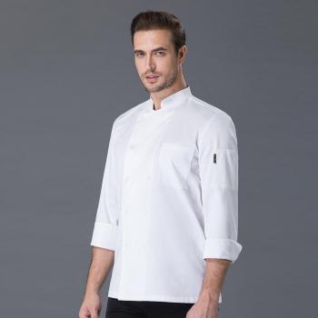 Mono de Chef Blanco Puro de Poliéster y Algodón con Manga Larga